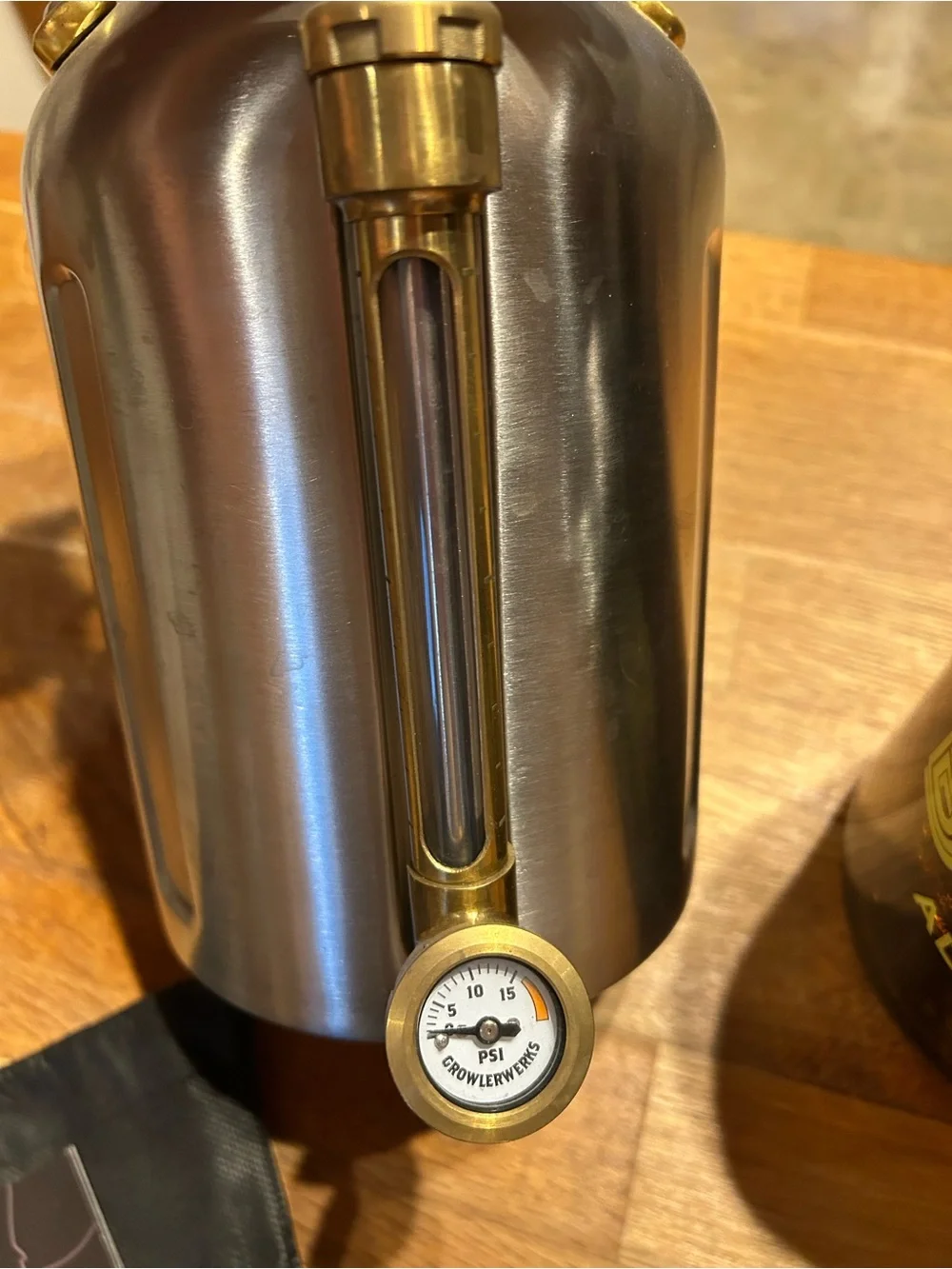 GrowlerWerks uKeg Stainless Steel Pressurized Growler - Silver and brass. 64